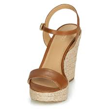 Michael Michael Kors Jill Wedge Leather Jute Sandals Acorn 9