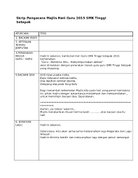 Ulangtahun kemerdekaan malaysia akan tiba beberapa hari je lagi. Doc Skrip Pengacara Majlis Hari Guru 2015 Smk Tinggi Setapak Farzana Razali Academia Edu
