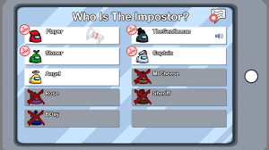 Name all seven characters that wears a blue costume. Gametoons Among Us Logic 3 Cartoon Animation Facebook