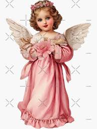Vintage Pink Baby Christmas Angel with Wings Sticker