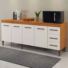 Balcão de Cozinha Atenas 4 Portas 3 Gavetas NatureOff White - Kaiki Móveis