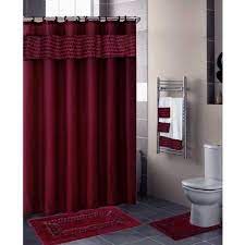 Wellness easter still life with touwels and shells. Amazon Com Burgundy Floral Ribbon 18 Piece Bathroom Set 2 Rugs Mats 1 Fabric Shower Curtain 12 F Purple Shower Curtain Fabric Shower Curtains Bathroom Sets