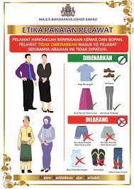 Pemilihan pakaian ke pejabat dan semasa menghadiri sidang dewan rakyat dan dewan negara harus bersesuaian bagi menonjolkan imej profesional, termasuk aspek keterampilan dan tatacara berpakaian. Etika Pelawat Portal Rasmi Majlis Bandaraya Johor Bahru Mbjb