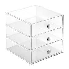 Amazon Com Interdesign 3 Drawer Storage Organizer For Cosmetics Makeup Beauty Products Clear Bedding 3 Drawer Storage Desk With Drawers Desk Organization