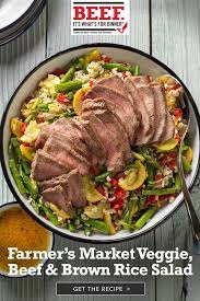 Farmer S Market Vegetable Beef Brown Rice Salad Recipe Rice Salad Brown Rice Salad Beef