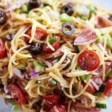 Summer Italian Spaghetti Salad Recipe Yummly Recipe Spaghetti Salad Italian Spaghetti Salad Recipe Pasta Salad Recipes