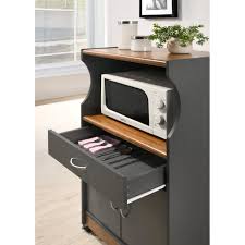 South shore vietti microwave cart on wheels, black oak. Gray Oak Wooden Microwave Cart Rolling Kitchen Storage Utility Cabinet Shelf Ebay