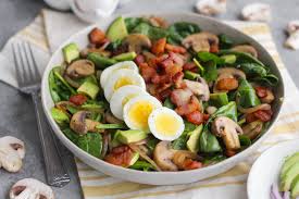 Arrange egg slices on top. Warm Spinach Salad With Mushrooms Avocado Bacon Mustard Dressing Zen Spice