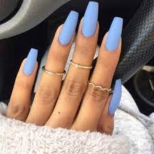 This design is a fun take on the classic. Amazon Com Nicute Matte Fake Nail Coffin Full Cover False Nails Ballerina Blue Pure Color Press On Nail Tips For Women And Girls 24pcs Beauty