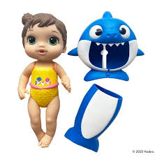 Which only seems right since baby shark is a song about a family of sharks. Baby Alive Baby Shark Brown Hair Doll With Tail And Hood Waterplay Toy Walmart Com Walmart Com