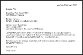 Contoh surat tidak hadir ke sekolah karena ada acara. 16 Contoh Surat Tidak Masuk Sekolah Berbagai Alasan Contoh Surat
