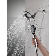 Delta chrome shower shower handsets. Delta In2ition Two In One 4 Spray 6 In Dual Wall Mount Fixed And Handheld Shower Head In Chrome 75494 The Home Depot Shower Heads Handheld Shower Head Hand Held Shower