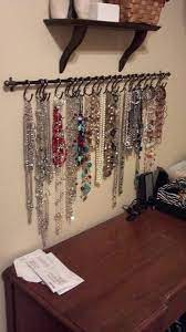 Diy Necklace Holder Small Curtain Rod And S Hooks Spray Painted Black And It Would Be Perfect Fo Diy Necklace Holder Jewellery Storage Jewelry Organizer Diy