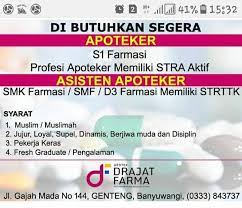 Buka lowongankerjakini.com untuk mencari dan menemukan info karir, rekrutmen, lowongan kerja terbaru gratis. Apotek Drajat Farma Genteng Lowongan Kerja Banyuwangi Facebook