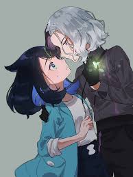 harb genzai, amethio (pokemon), liko (pokemon), creatures (company), game  freak, nintendo, pokemon, pokemon (anime), pokemon horizons, commentary  request, highres, 1boy, 1girl, aqua coat, black gloves, black hair, black  pants, black shorts, closed