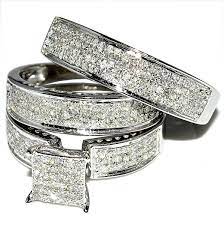 Amazon Com His And Her Trio Wedding Rings Set 1 00ct W Diamonds 10k White G Wedding Ring Trio Sets Wedding Rings Sets His And Hers Round Diamond Wedding Rings
