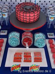 The invitees to the birthday party and the birthday boy/girl wait eagerly for a delicious cake. Dessert Table And Birthday Cake At A Spiderman Birthday Party See More Party Planning Ideas At Catchmyparty Com Birthday Ideas Superhero Birthday Party