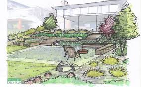 Retaining Walls Terraced Yard Sketch Garden Drawing Perspective Sketch Landscape Design Drawings