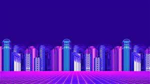 Retrowave, synthwave, vaporwave, digital art, neon art, purple background, pattern. Neon City Hd Wallpaper Hintergrund 1920x1080