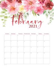 Decorative February 2021 Floral Calendar In 2020 February Calendar Calendar Printables Monthly Calendar Printable