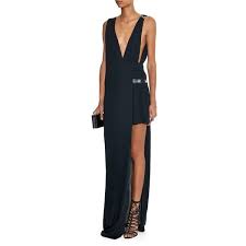 Versus Versace Asymmetric Lion Head Embellished Gown Black Silk Dress Blue Asymmetrical Dress Embellished Gown