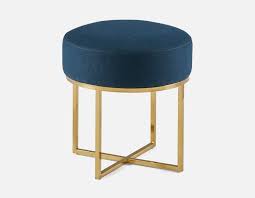 Dahna Ottoman Dark Blue Upholstered Stool Marble Coffee Table Living Room Stool