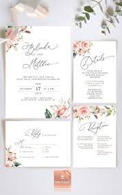 Miu Blush Wedding Invitation Template With Roses And Greenery Classic Invitation Blush Wedding Invitations Wedding Invitations Wedding Invitation Templates