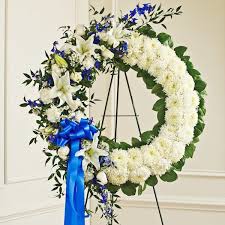 Here are some ideas to help you choose the right funeral flowers for your dad. Blue White Standing Wreath Wreaths Crosses