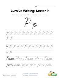 Writing in cursive is a good skill to have if you'd like to handwrite a letter, a journal entry, or draw a slanted line downward so it extends past the bottom line and then curve it upward towards the letter guides will have step by step instruction on how to write every letter of the alphabet in lowercase and. Cursive Writing Worksheet Letter P All Kids Network