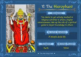 This card depicts an image of a clergyman sitting in the backdrop of a solemn church. The Hierophant Tarot The Astrology Web The Astrology Web