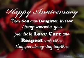 Send your warm wishes and congratulations to your lovely daughter and son in law on their wedding anniversary with this ender, wishing them many more years . Anniversary Wishes For Son And Daughter In Law Wishesmsg