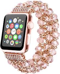 Nike sport band for apple. Amazon Com Fohuas Compatible For Apple Watch Bracelet 38mm 40mm Crystal Rose Gold Beads Iwatch Band With Metal Chain Women Girls Elastic Pearl Strap For Iphone Watch Series Se 6 5 4 3 2 1 Sports Pink