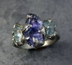 Raw Tanzanite Aquamarine Gemstone White Gold Engagement Ring Wedding Ring One Of A Kind Gemstone White Gold Engagement Rings Raw Gemstone Ring Engagement Rings