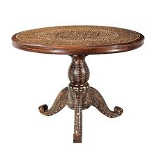 Vintage Teak Wood And Bone Inlay Round Pedestal Table Beautiful Intricate Inlay Work Detail All Over Pedestal Table Bone Inlay Furniture Table