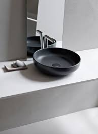 Black And White Comfort Room Design Countertop Round Ceramic Black Washbasin Shui Round Washbasin By Ceramica Cielo Wash Basin Patterned Bathroom Tiles Restroom Design