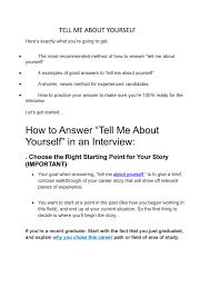 Start by first really taking a good hard look at yourself and thinking of a list of adjectives or words you would use to describe yourself. Tell Me About Yourself By Dineshnancy35 Issuu