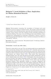 Pdf Biological V Social Definitions Of Race Implications For Modern Biomedical Research