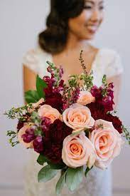 Burgundy & dusty pink silk wedding bouquets with eucalyptus greenery (medium rose + eucalyptus). 16 Elegant Burgundy And Blush Wedding Bouquet Ideas Weddinginclude