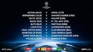 Always a highlight of the football year: Uefa Champions League Here Is The Complete Play Off Draw Ties To Be Played 18 19 25 26 August Ucldraw Which Is The Best Match Up Manchester United V Club Brugge K V Valencia Cf