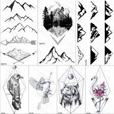 A geometric tattoo deals with several lines or geometric shapes that come together to form an even bigger shape. Ommgo Geometric Mountain Small Temporary Tattoos Sticker Wave Colorful Forest Custom Tattoo Body Art Arm Fake Tatoos Women Men Buy At The Price Of 0 45 In Aliexpress Com Imall Com