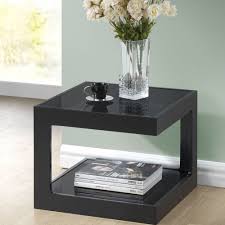 Contemporary End Table Glass Shelves Modern Black Finish Living Room Furniture Baxtonstudio Contemporarymodern Tableglass Table Shel Contemporary End Tables
