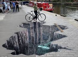 Hole 3d Drawings On Paper Don T Look Down Now Cyclists Faced With Huge Hole In The Ground On Pavement Art 3d Street Art Sidewalk Art