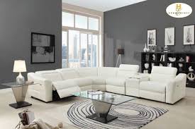 Modern White Leather Reclining Sectional Sofa Chaise Console Speaker Sectional Sofa With Recliner Leather Sectional Sofas Reclining Sectional