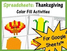 Thanksgiving Mystery Pictures Fill Color Activity For Google Sheets Pixel Art Thanksgiving Mystery Pictures Color Activities Mystery Pictures