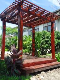 Hgtv shows how to transform a boring backyard by building a detached deck. Stand Alone Thai Pergola On Raised Wood Deck Thai Garden Design