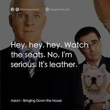 Bringing Down the House電影金句- Aaron: Hey, hey, hey. Watch the seats. No, I'm  serious. It's leather. Quotes from Bringing Down the House