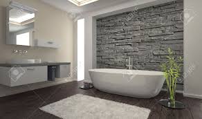 There's something about stone…substantial and weighty. Modern Bathroom Interior With Stone Wall Stock Photo Picture And Royalty Free Image Image 32227501