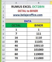 1 x 8 o = 1 7 x 8 1 = 56 maka hasilnya adalah penjumlahan = a = 10 c. Rumus Excel Oct2bin Konversi Bilangan Oktal Ke Biner Belajar Office