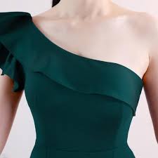 Pine Green One Shoulder Evening Gown In 2020 Evening Gowns One Shoulder One Shoulder Gown
