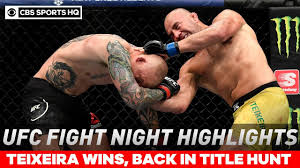 This is a list of events held and scheduled by the ultimate fighting championship (ufc), a mixed martial arts promotion based in the united states. Ufc Fight Night Highlights Teixeira Brutalizes Smith In Dominant Tko Victor Cbs Sports Hq Youtube